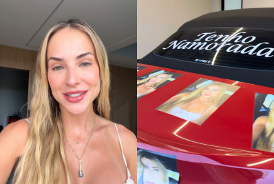 Gabi Martins envelopa carro do namorado com fotos dela