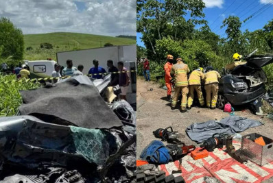 Acidente entre carro e dois caminhões mata quatro pessoas da mesma família em Sergipe