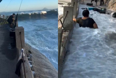 Vídeo: Mulher é arrastada por onda na Mureta do Leme