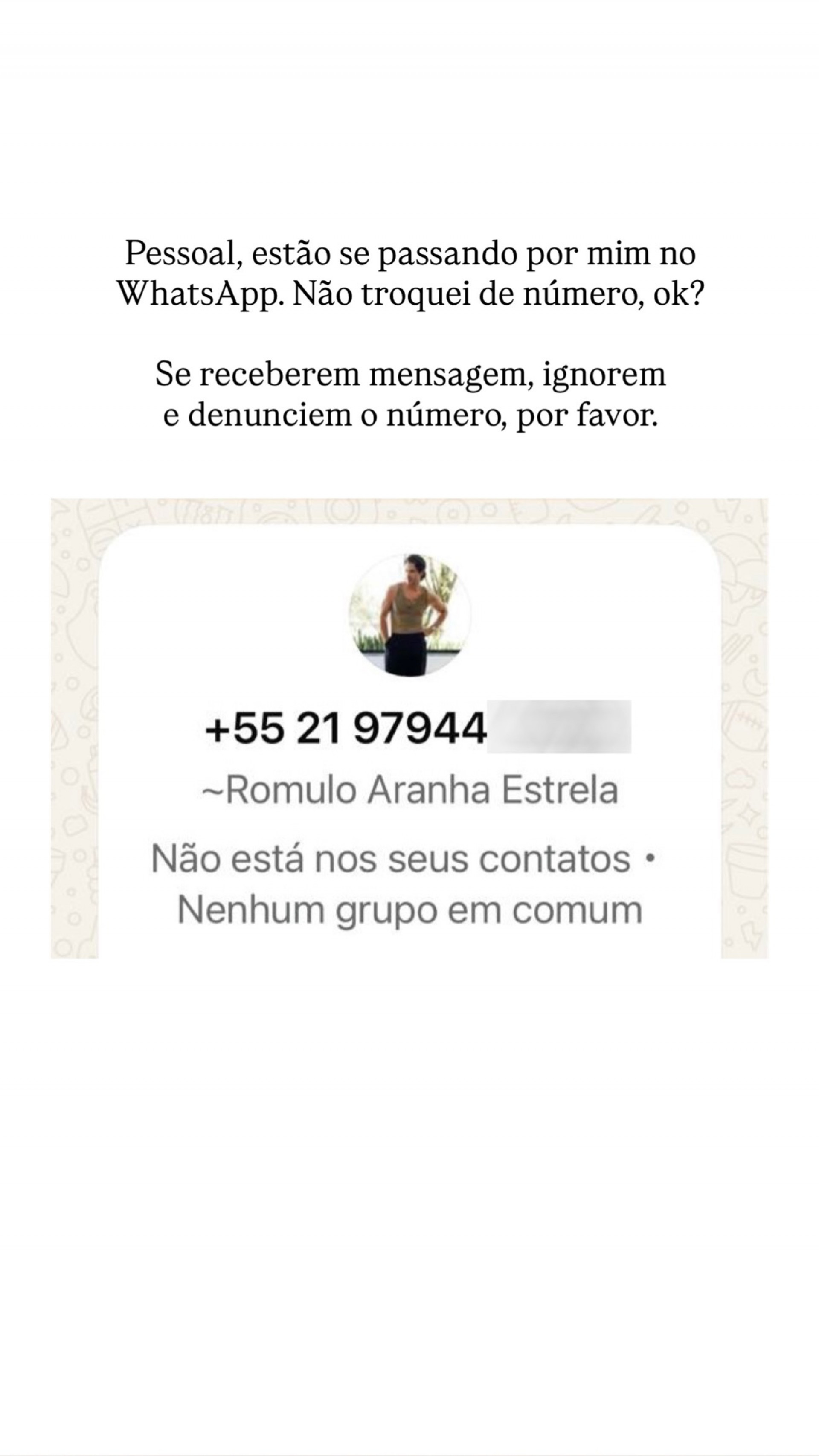 Rômulo Estrela tem foto usada em golpe e pede que seguidores denunciem contato