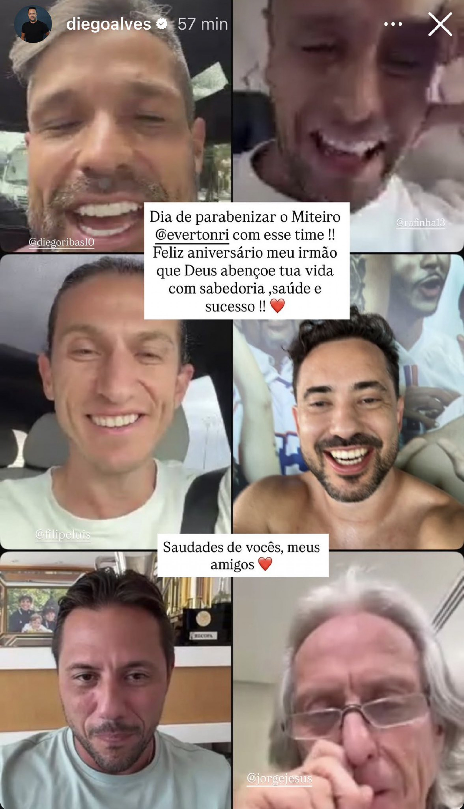 Campeões pelo Flamengo se reúnem com Jorge Jesus em aniversário de Everton Ribeiro