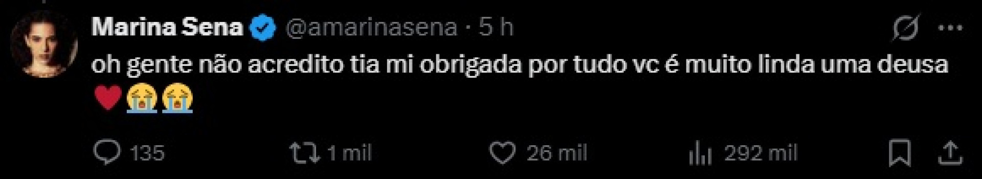 Marina Sena comentou atitude de Milena nas redes sociais  - Reprodução/ X