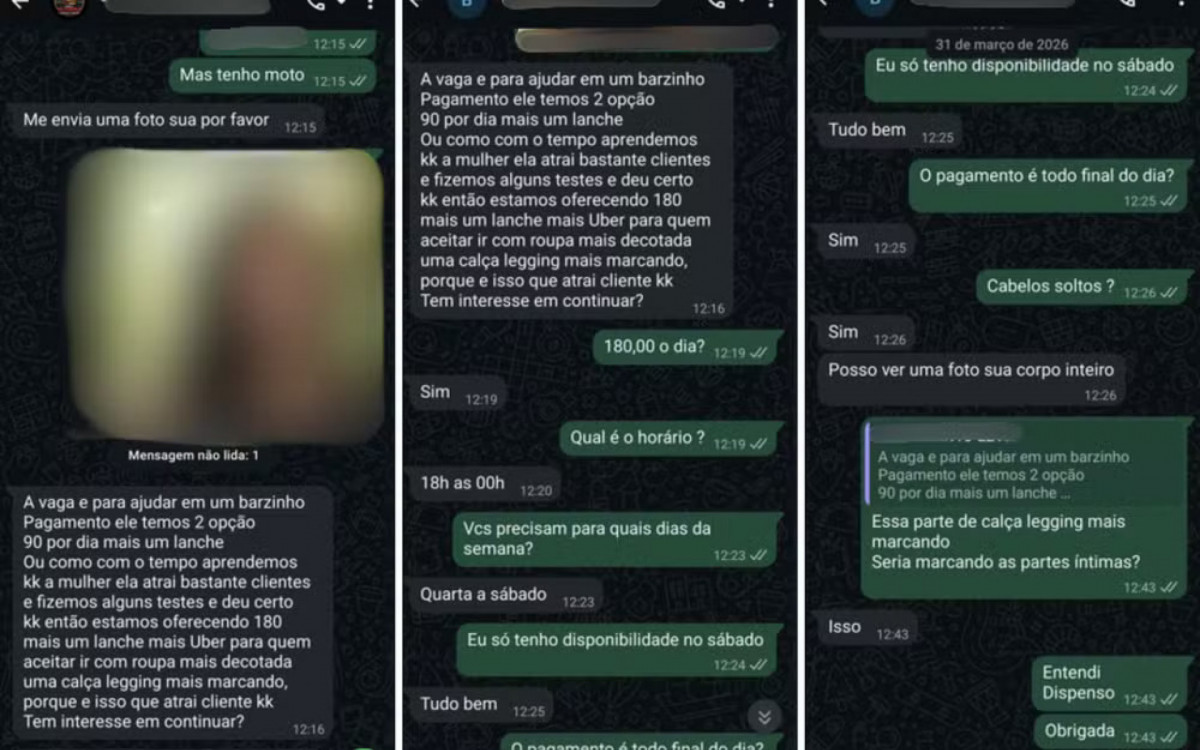 Prints da conversa com o dono da lanchoenete foram apresentados &agrave; Pol&iacute;cia por uma das v&iacute;timas
