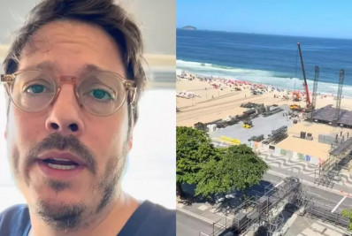 Fabio Porchat mostra palco de Shakira e faz protesto: 'Não pode ser assim'