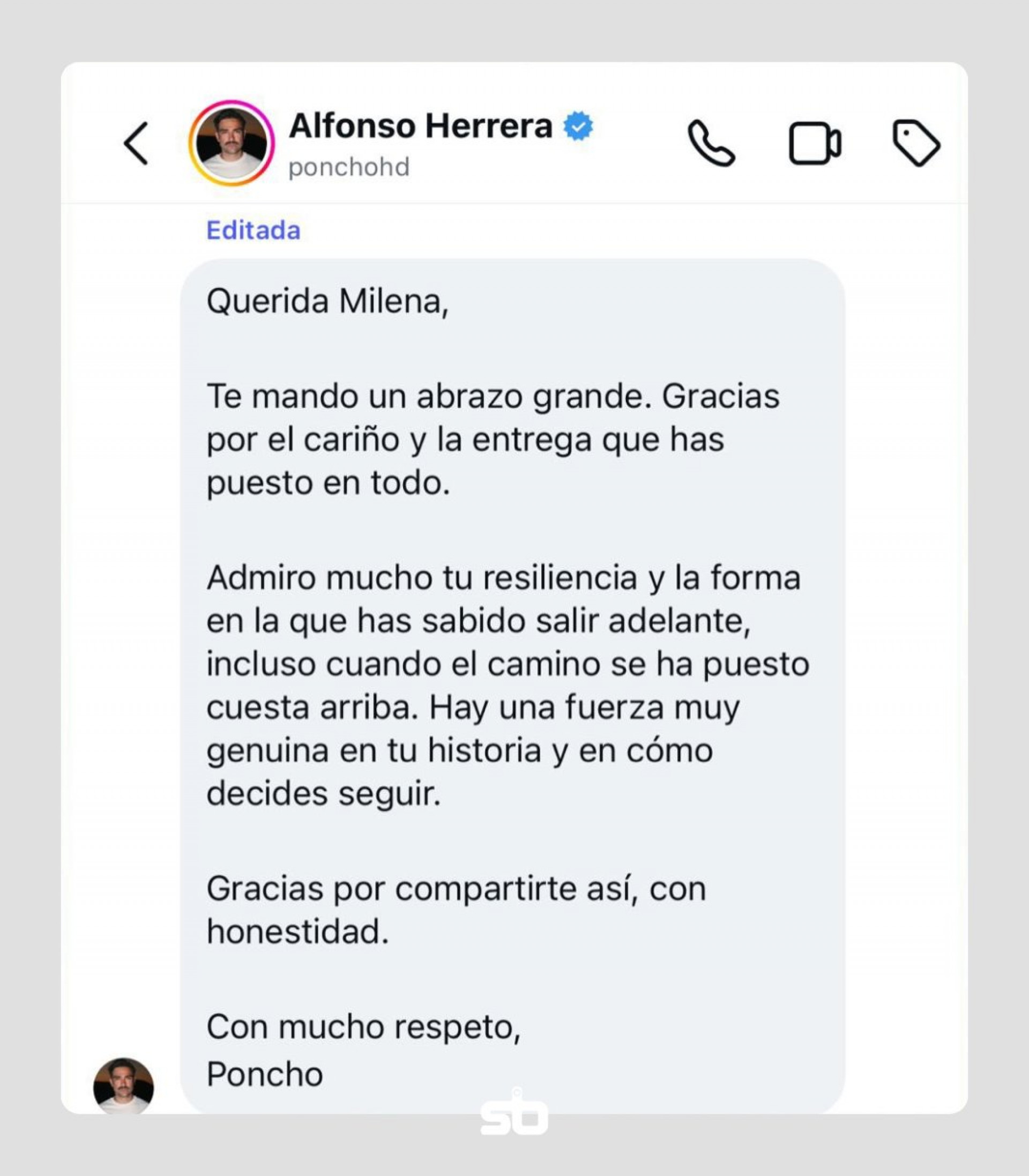 Alfonso Herrera, Miguel do RBD, manda mensagem para Milena - Reprodução / Instagram