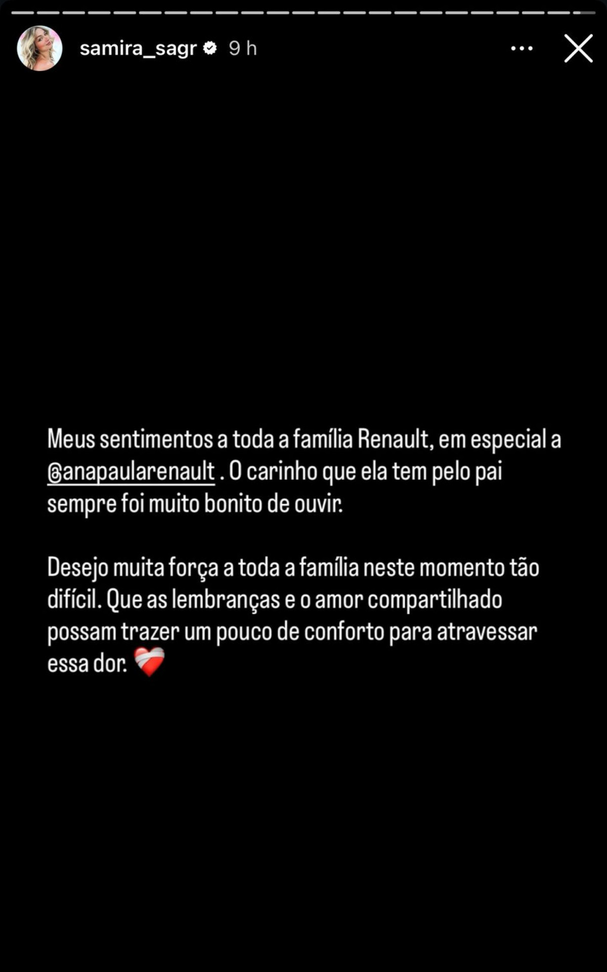 Ex-BBB Samira comenta falecimento de pai de Ana Paula Renault, Gerardo Renault. - Reprodução / Instagram