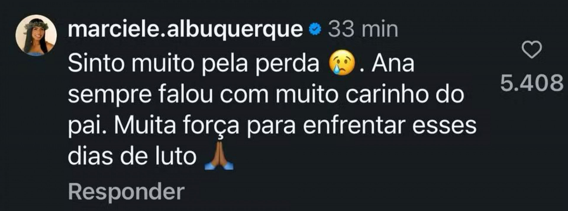 Ex-BBB Marciele comenta sobre falecimento do pai de Ana Paula Renault, Gerardo Renault. - Reprodução / Instagram
