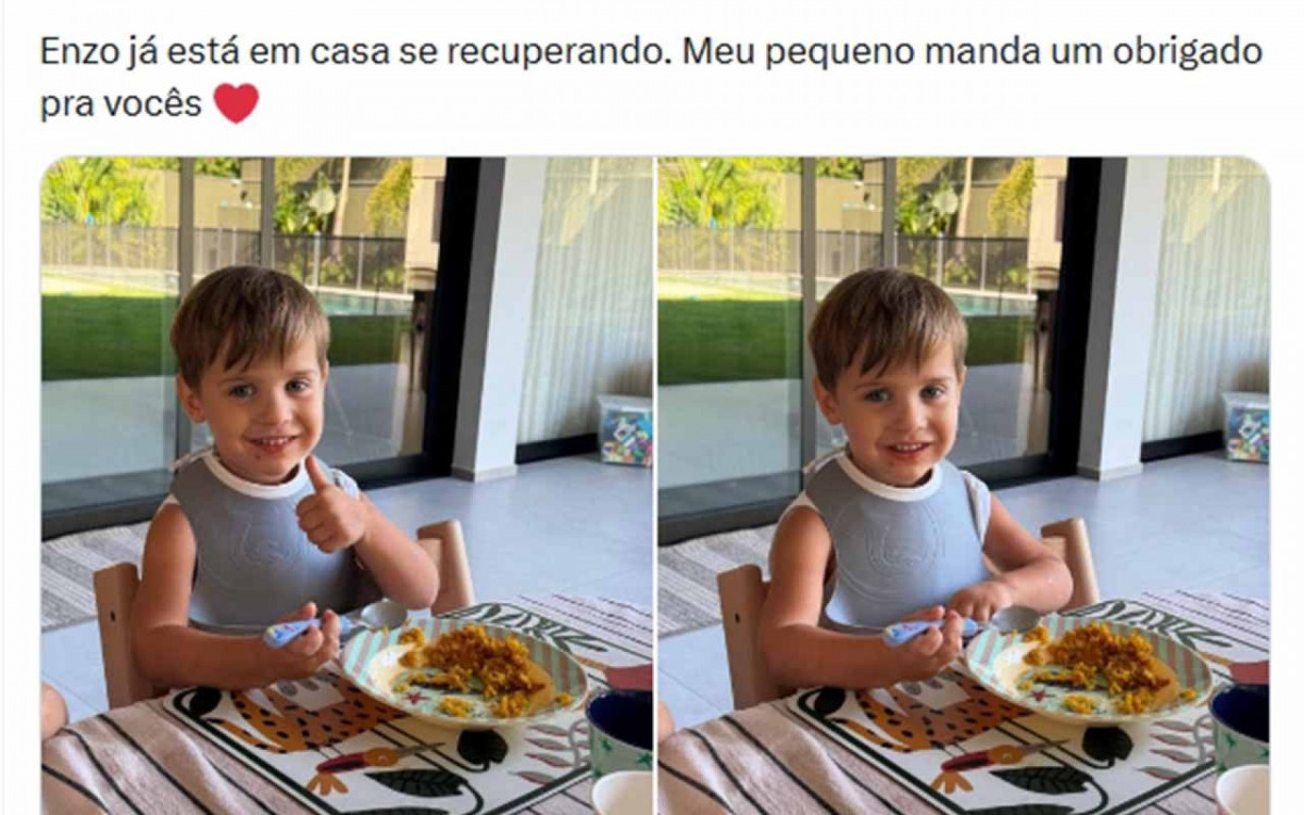 Filho de Sa&uacute;l volta para casa ap&oacute;s ficar internado, e jogador agradece apoio