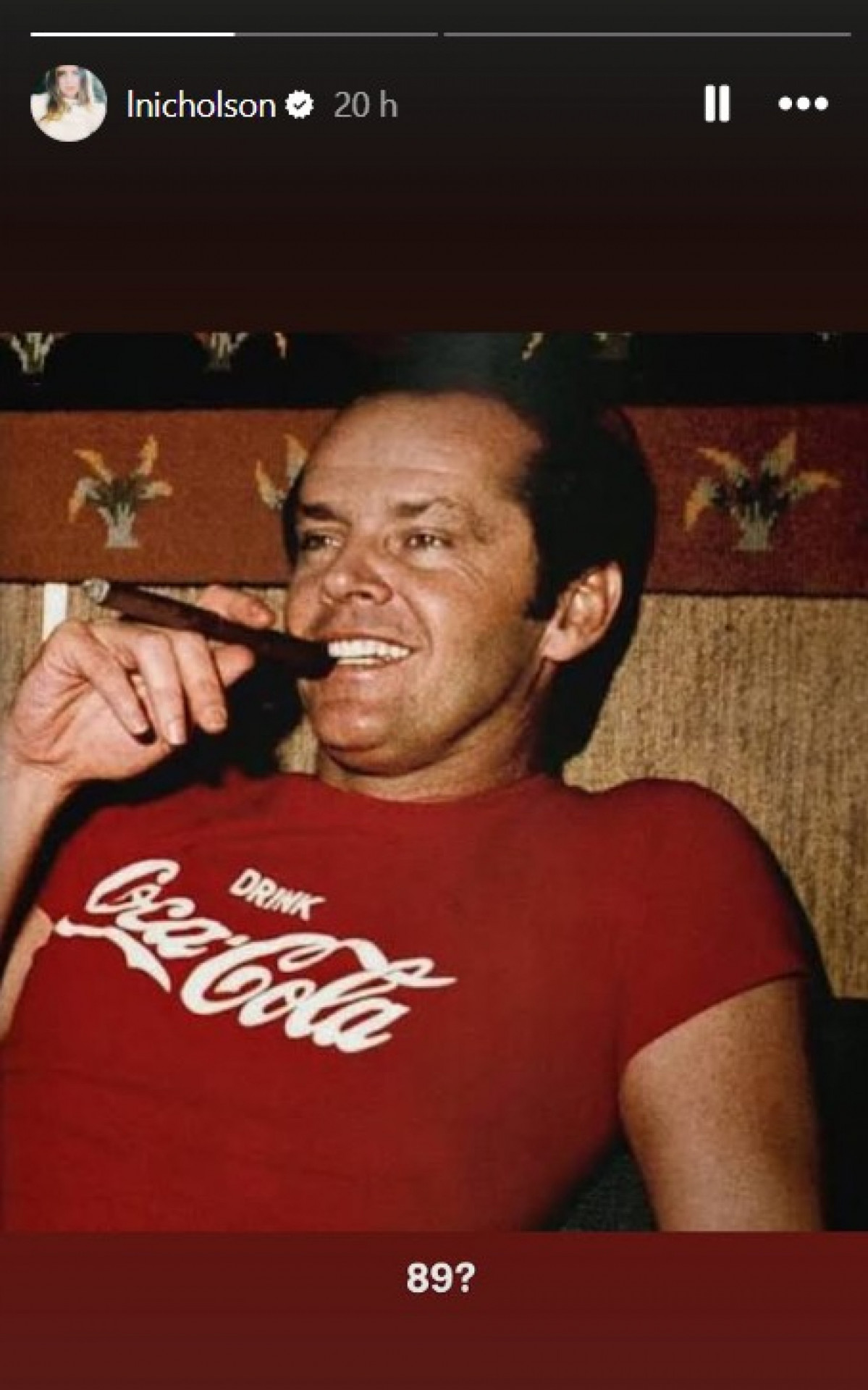 Jack Nicholson em foto antiga postada pela filha, Lorraine Nicholson - Reprodução / Instagram