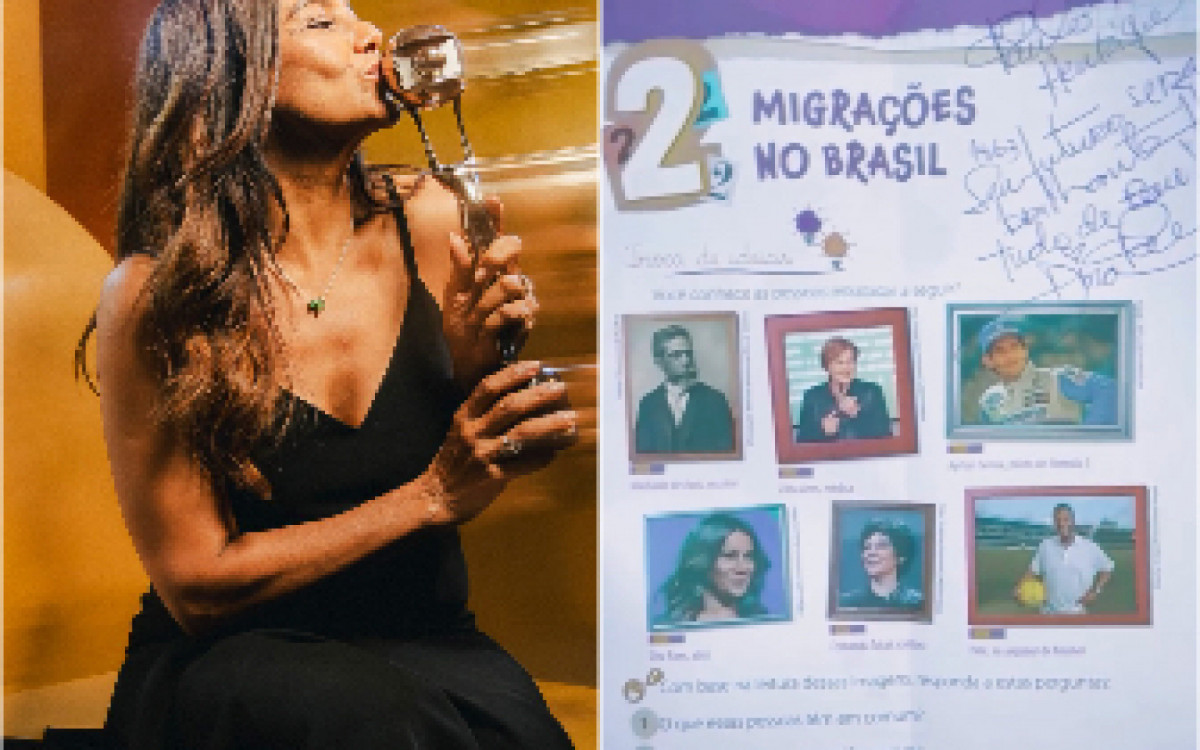 Dira Paes autografa caderno escolar 