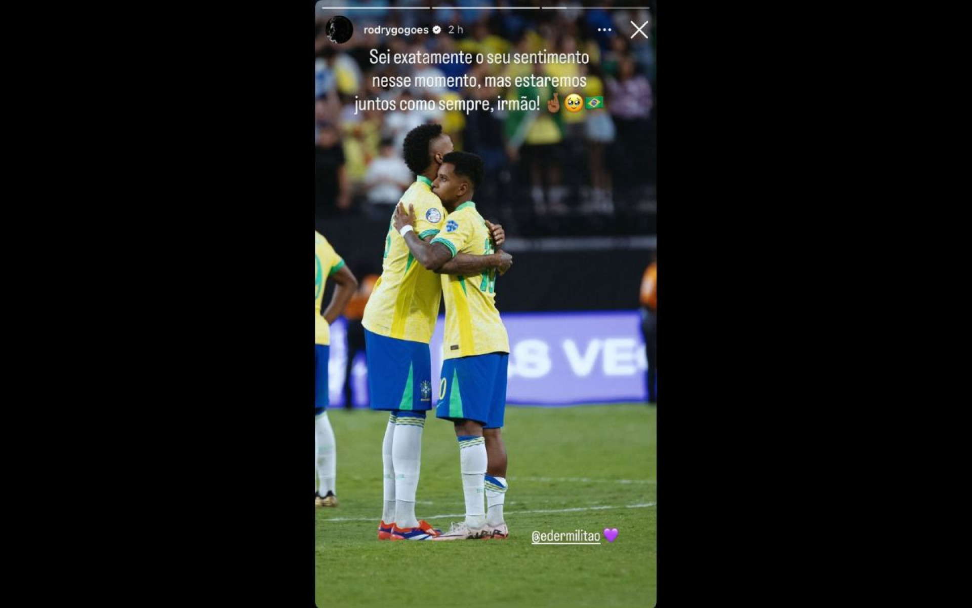 Mensagem de Rodrygo para Milit&atilde;o, nas redes sociais - Reprodu&ccedil;&atilde;o / Instagram @rodrygogoes