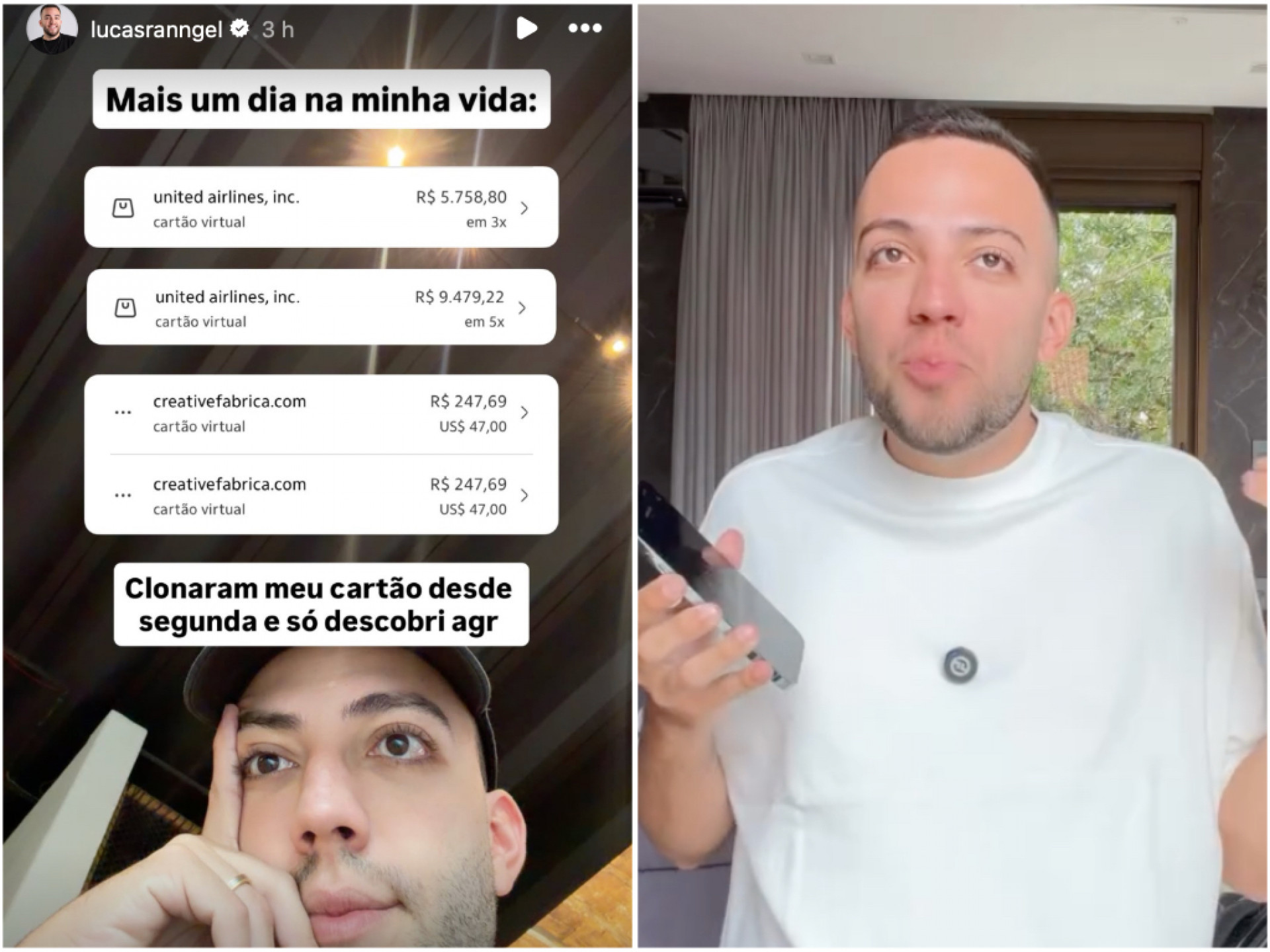 Lucas Rangel diz que clonaram seu cartão e revela prejuízo