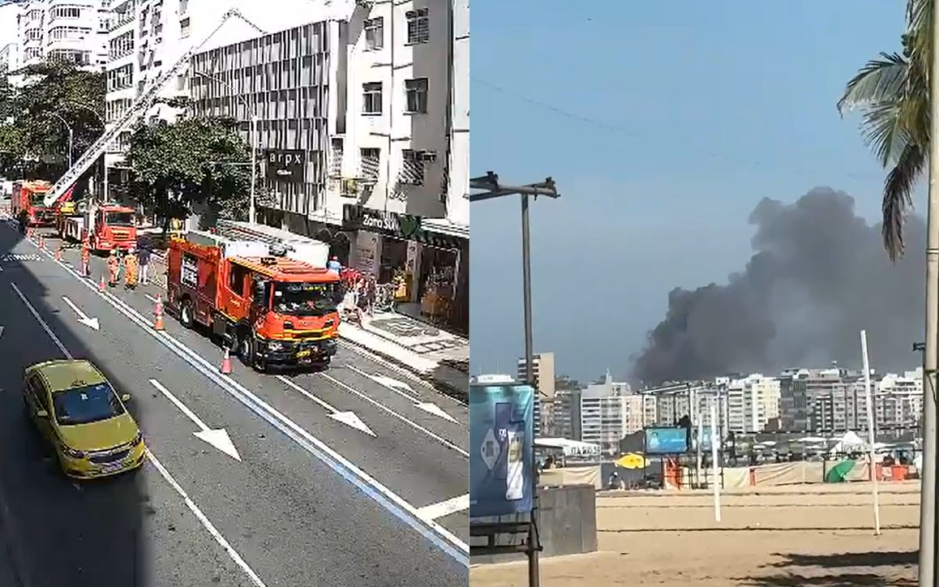 Coluna de fumaça foi vista da praia do Leme - Reprodução / Redes Sociais