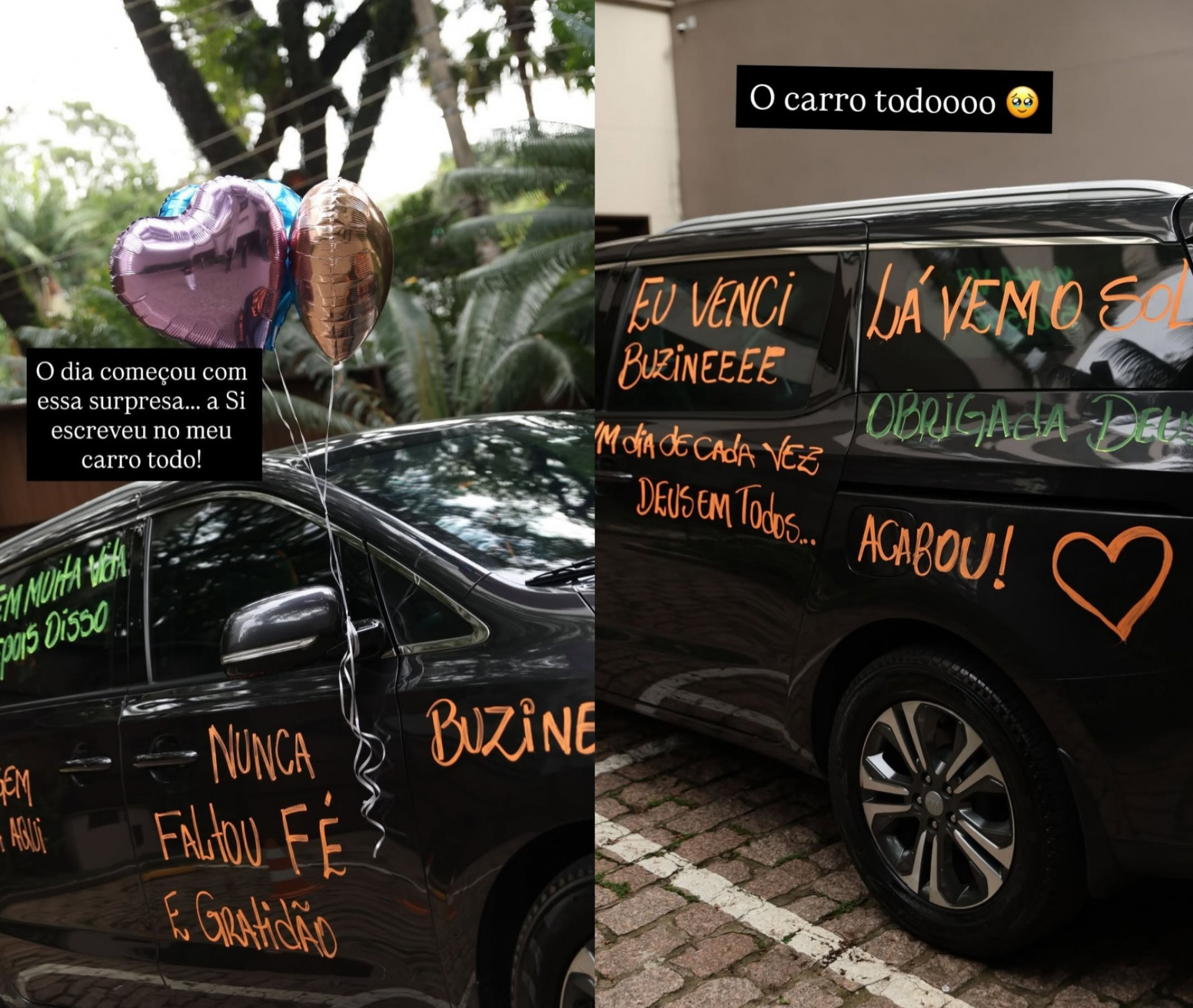 Carro de Fabiana Justus com mensagens de apoio escritas pela família  - Reprodução/Instagram 