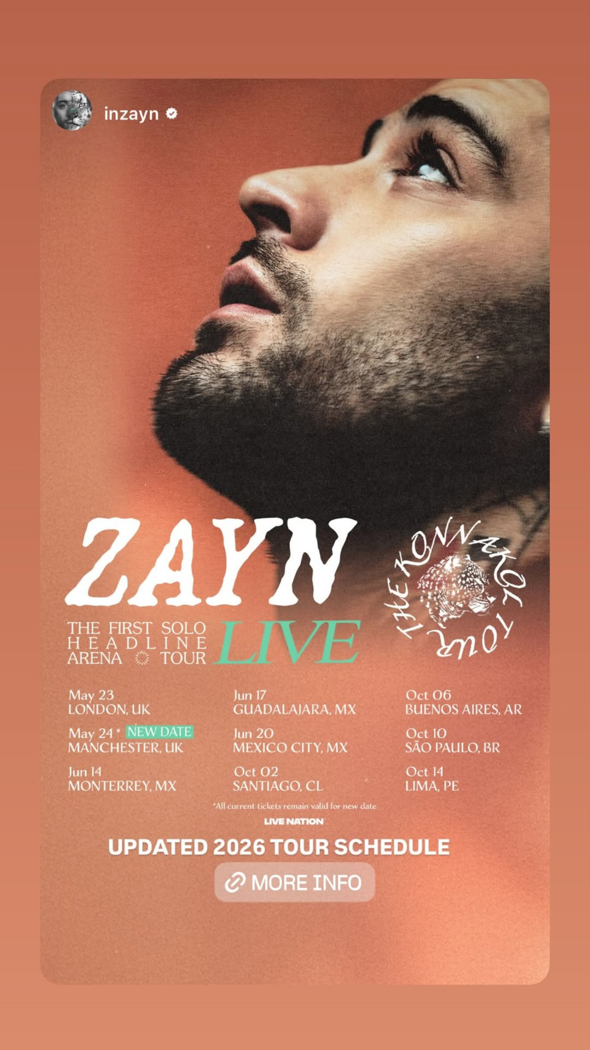 Zayn Malik informou novas datas da 'Konnakol Tour' - Reprodução/Instagram 
