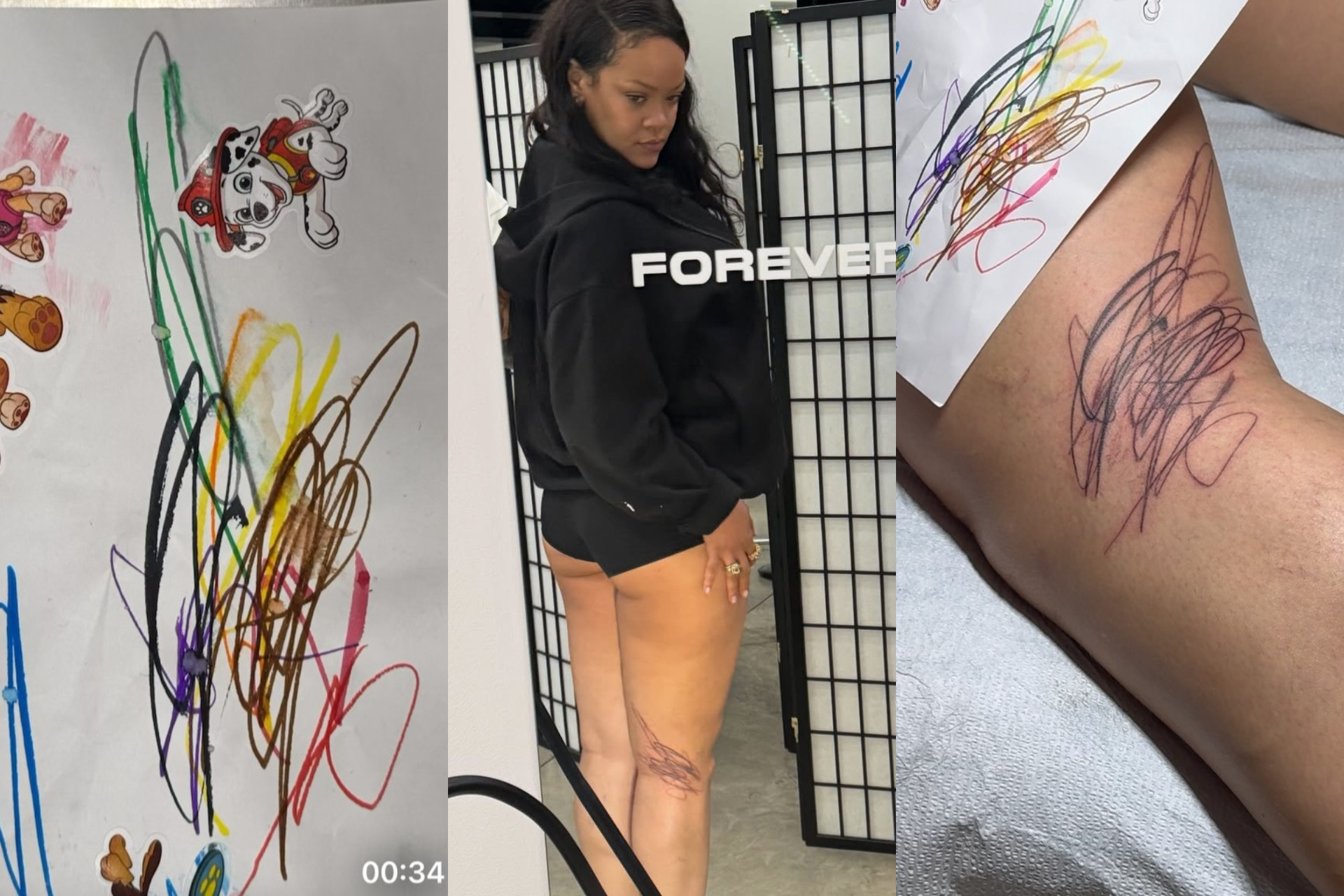 Rihanna causa polêmica ao tatuar desenho dos filhos - Reprodução / Instagram