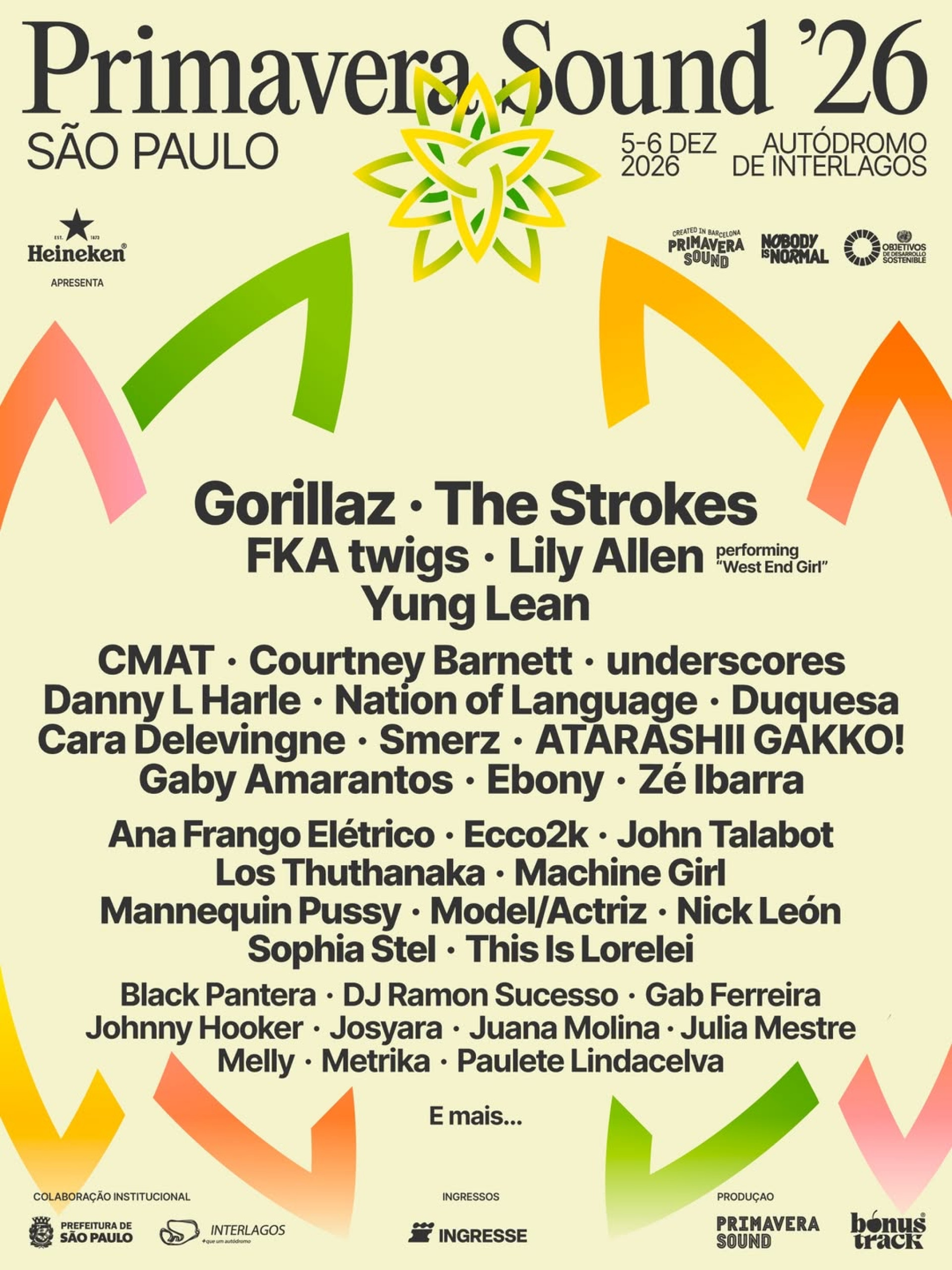 Line-up de atrações do Primavera Sound 2026 - Reprodução/Instagram