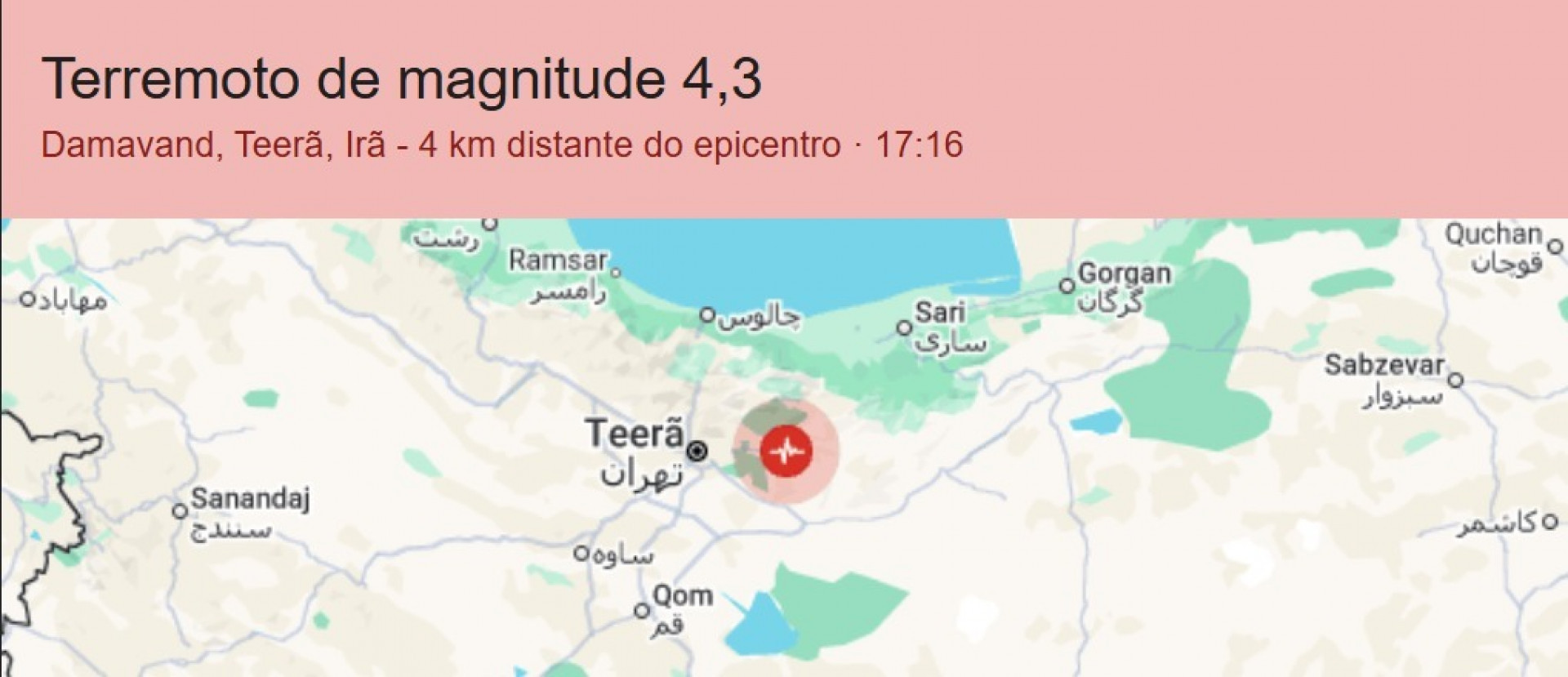 Terremoto atinge Teerã, segundo imprensa iraniana; não há relatos de feridos
