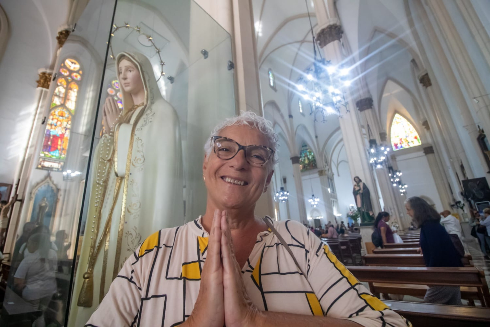 Palmira de Fátima comemorou o aniversário na igreja: 'Meu milagre é a saúde' - Érica Martin / Agência O Dia