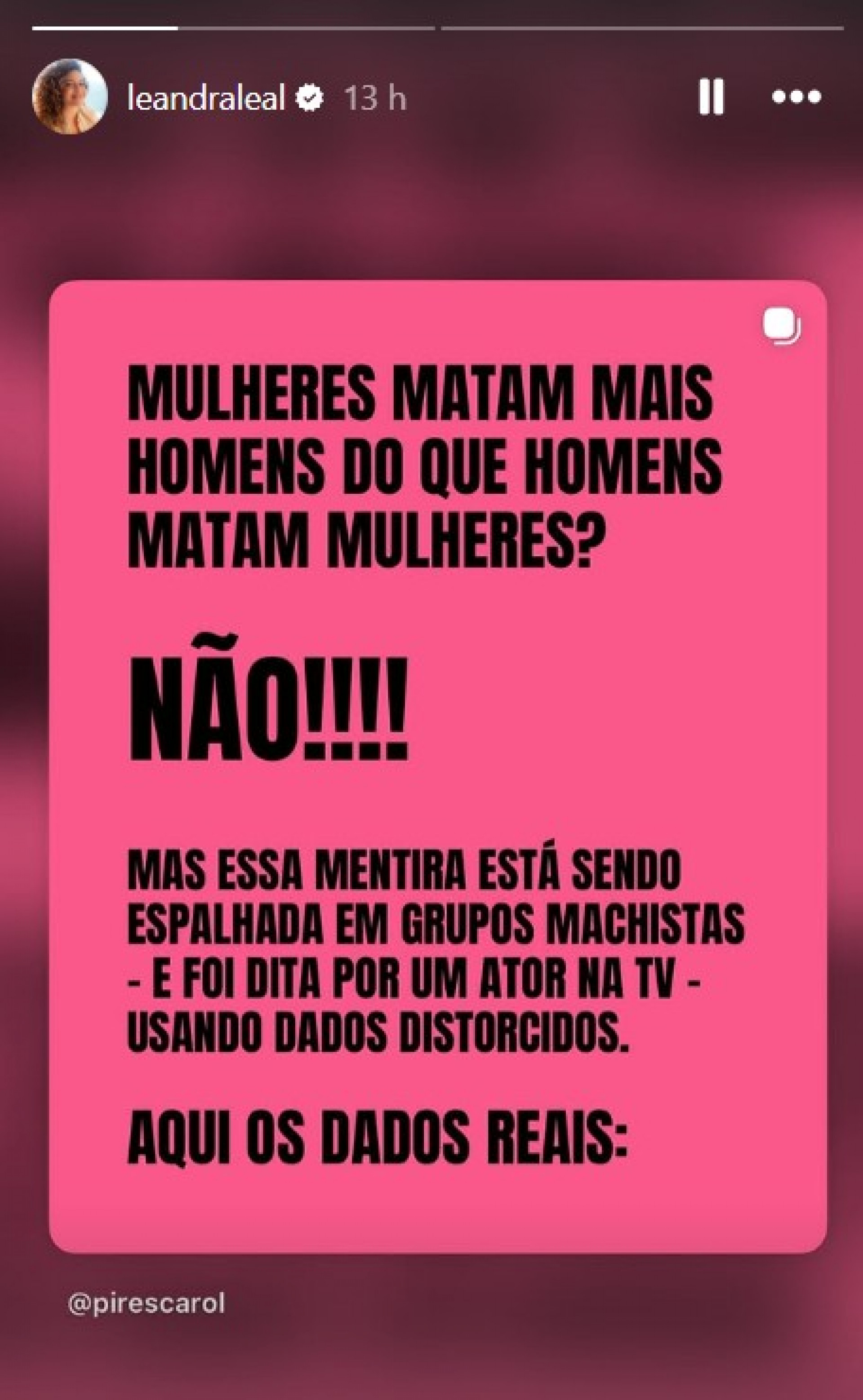 Story de Leandra Leal publicado ontem (13) - Reprodução / Instagram