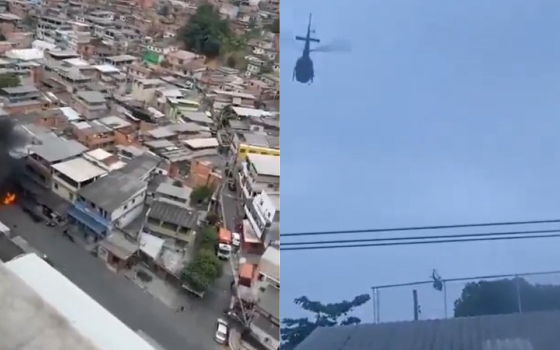 Helic&oacute;pteros da Pol&iacute;cia Militar sobrevoam o Complexo da Pedreira