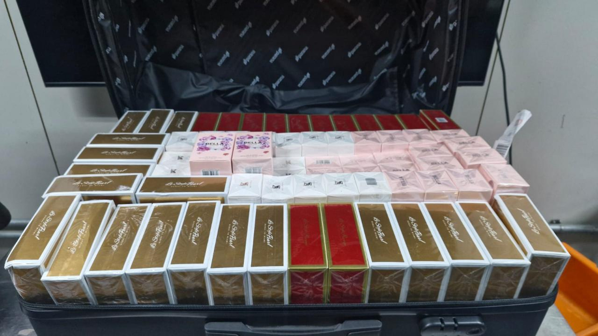 Cerca de 70 caixas de anabolizantes e perfumes importados estavam na mala - Divulgação / Polícia Federal