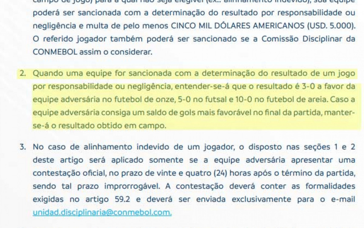 Código disiplinar determina 3 pontos e saldo de 3 gols para o Flamengo na situação encontrada no jogo contra o Independiente de Medellín