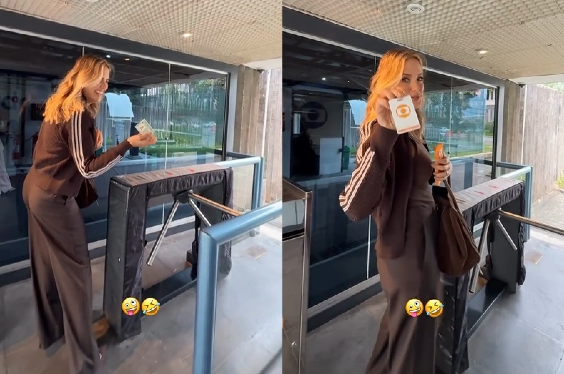 Ticiane Pinheiro se enrolou ao usar crachá na chegada à TV Globo - Reprodução/Instagram 