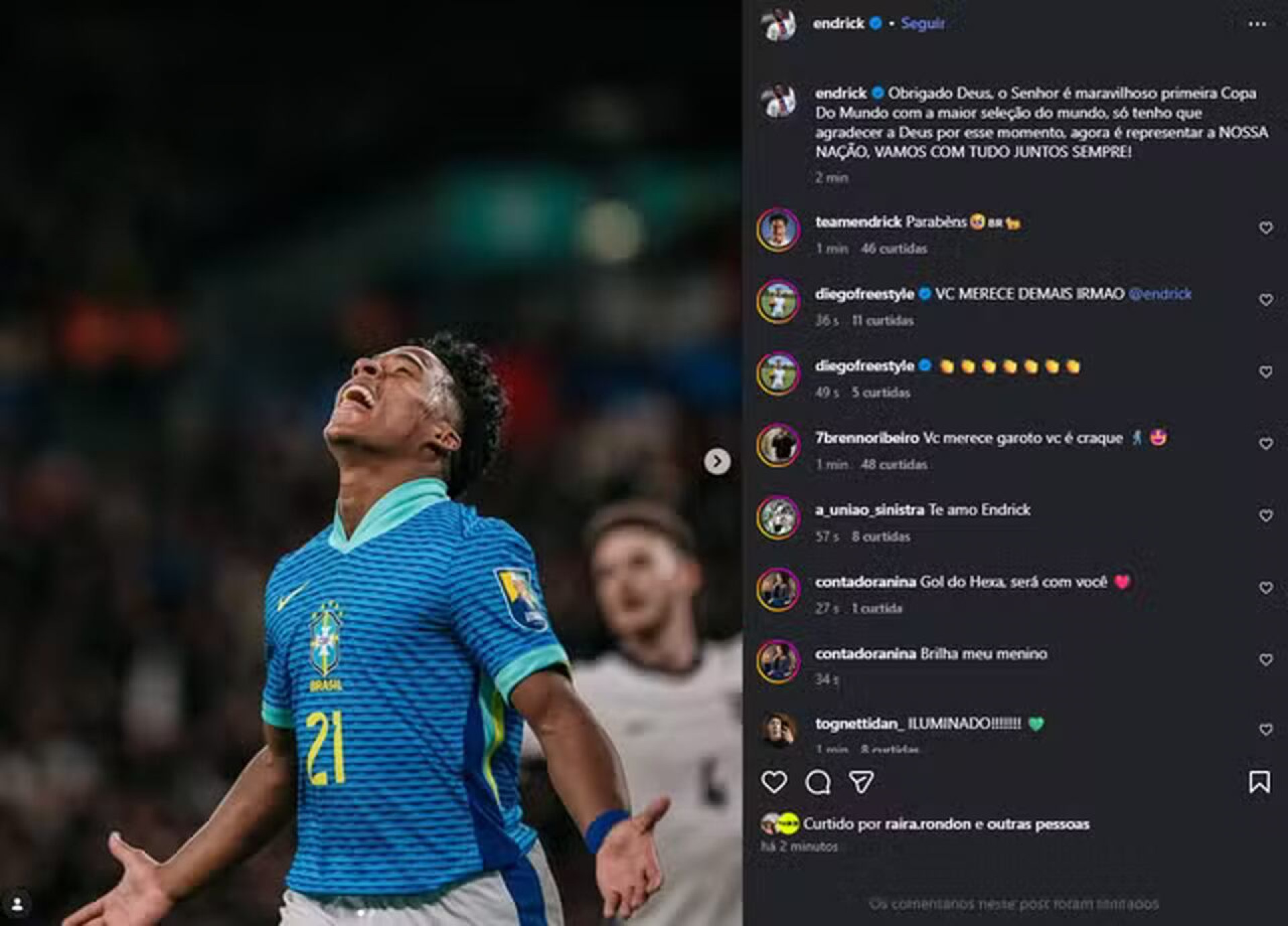 Endrick comemora primeira convoca&ccedil;&atilde;o para Copa; Vini Jr tamb&eacute;m se pronuncia