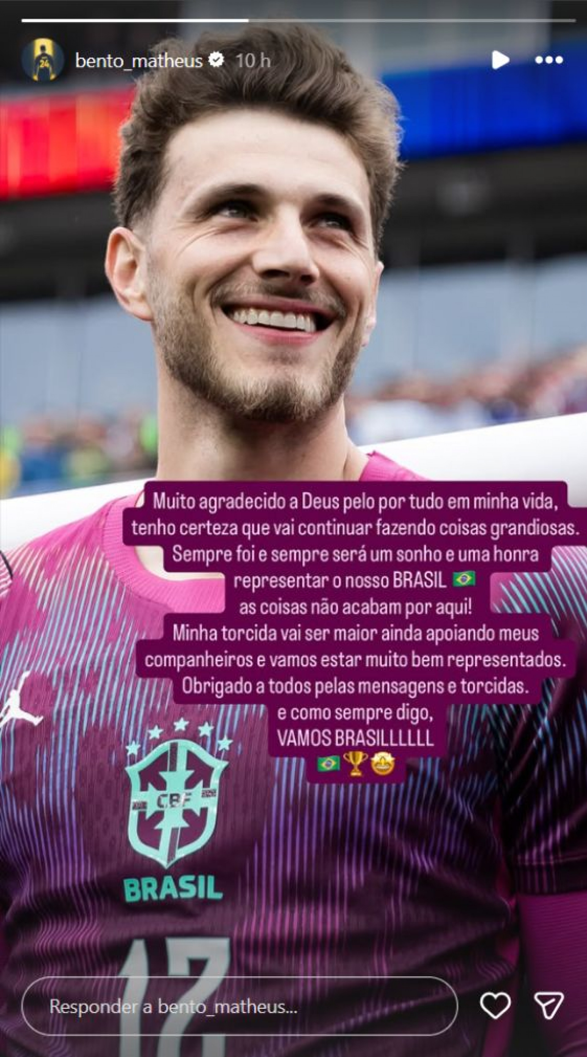 Bento se manifestou em suas redes sociais, ap&oacute;s ficar de fora da lista de Ancelotti - Reprodu&ccedil;&atilde;o / Instagram @bento_matheus