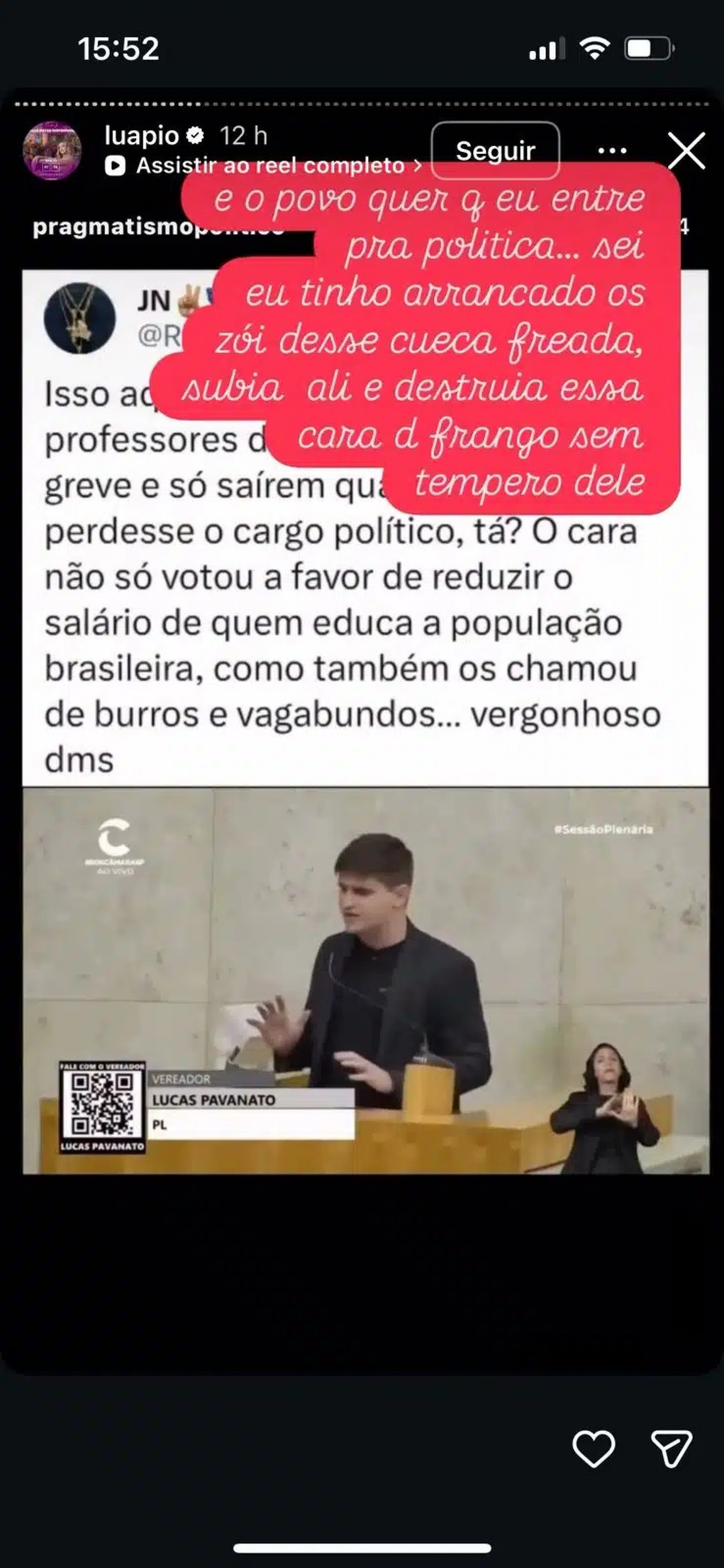 Luana Piovani critica fala de Lucas Pavanato - Reprodução / Instagram