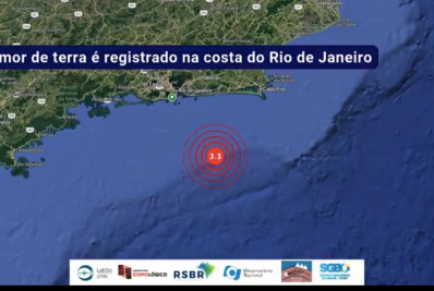Tremor de terra de magnitude 3.3 é registrado na costa do Rio, próximo à Maricá