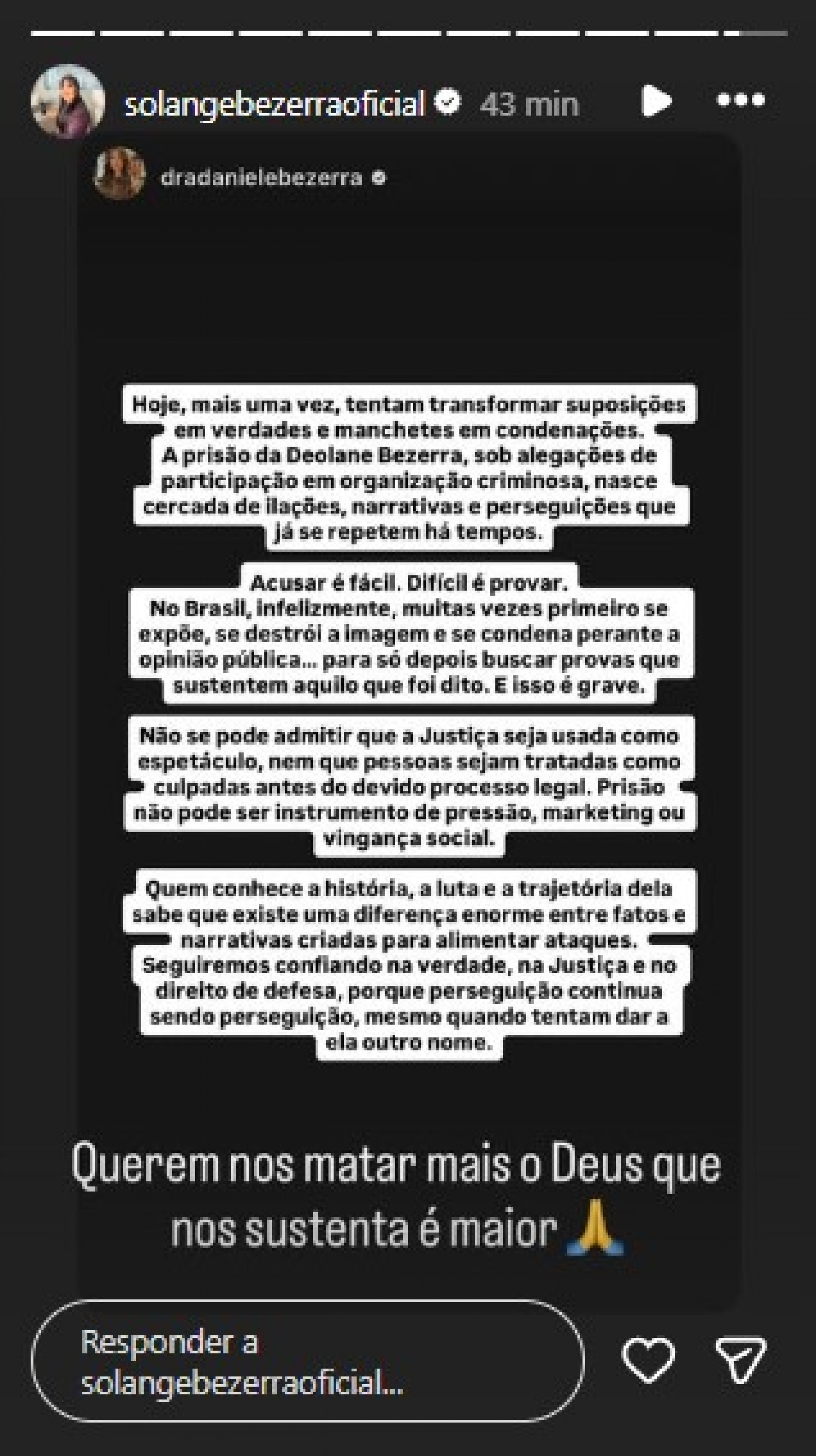 Solange Bezerra alega perseguição contra a família após prisão da filha, Deolane Bezerra - Reprodução / Instagram