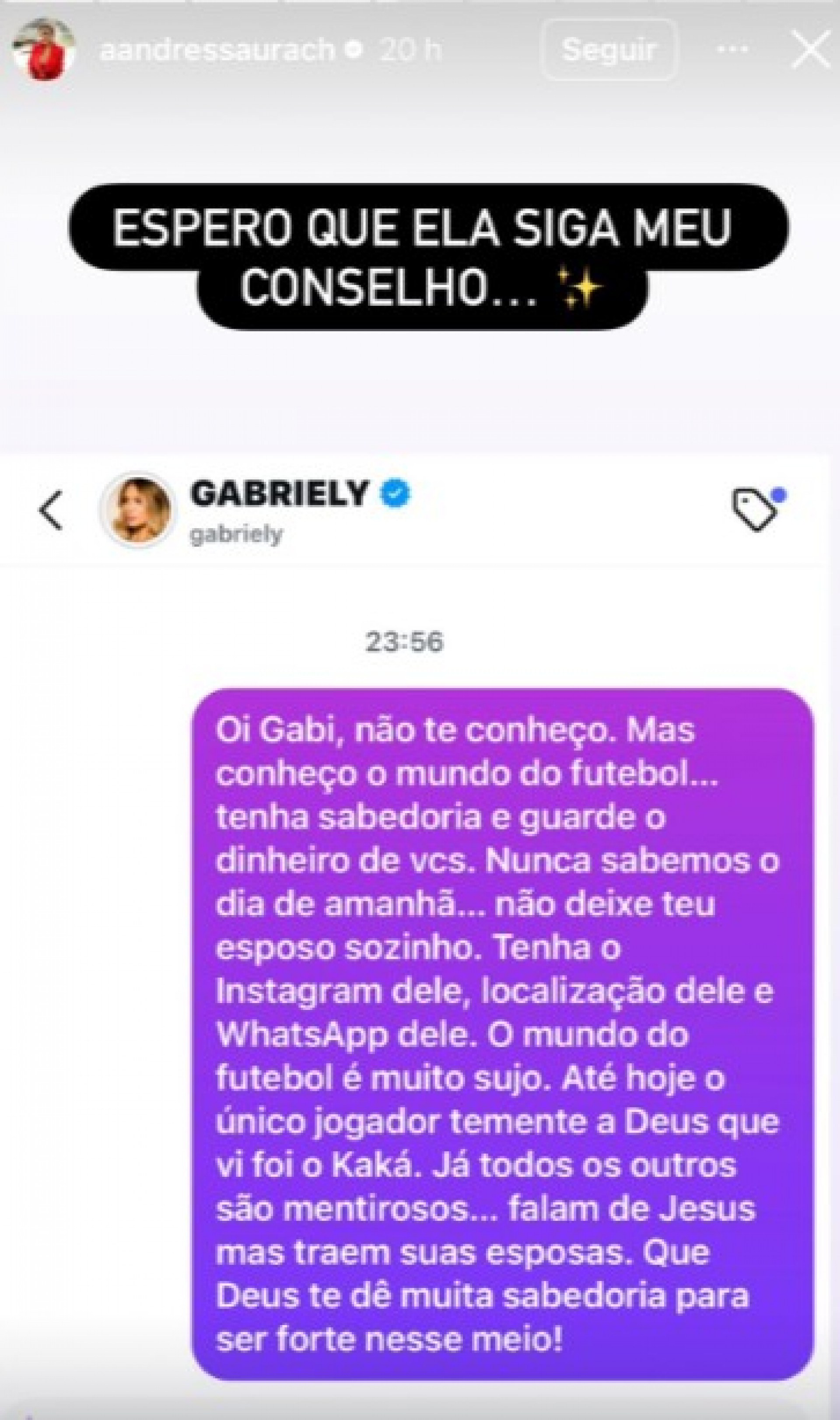 Andressa Urach dá conselho para Gabrielly Miranda, esposa de Endrick - Reprodução / Instagram