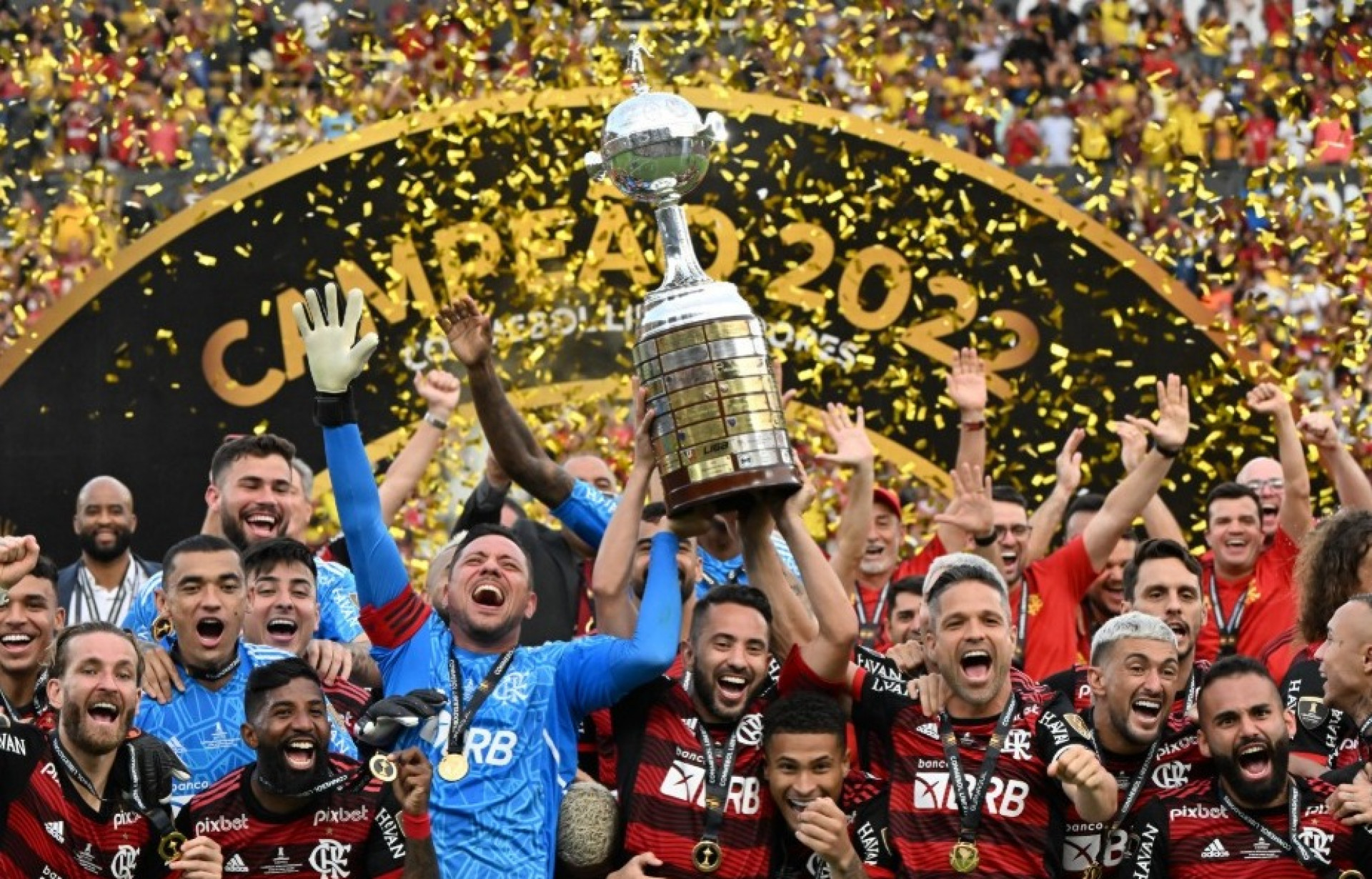 Flamengo celebra o t&iacute;tulo da Libertadores de 2022 - Luis Acosta / AFP