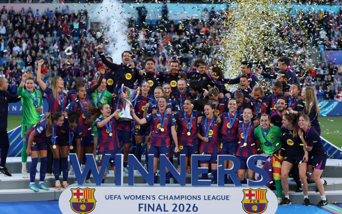 Jogadoras do Barcelona comemoram título da Liga dos Campeões - Odd Andersen / AFP