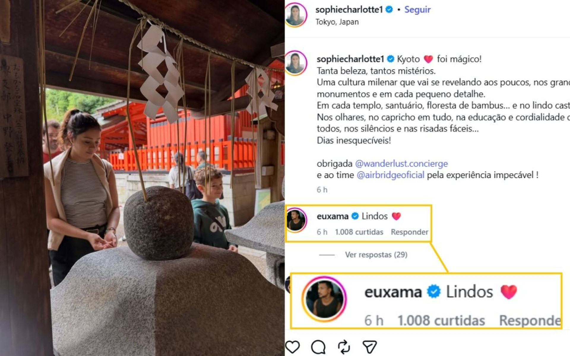 Xamã aumenta rumores de reconciliação ao comentar em post de Sophie Charlotte
