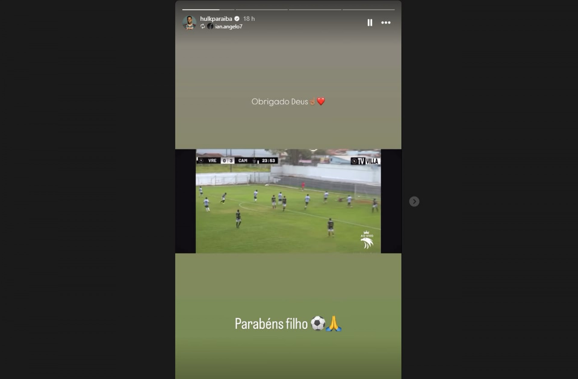 Hulk festeja gol do filho na base do Atl&eacute;tico e manda recado: “Parab&eacute;ns, filho”
