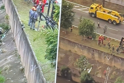 Veículo fica totalmente submerso após acidente entre carros em SP