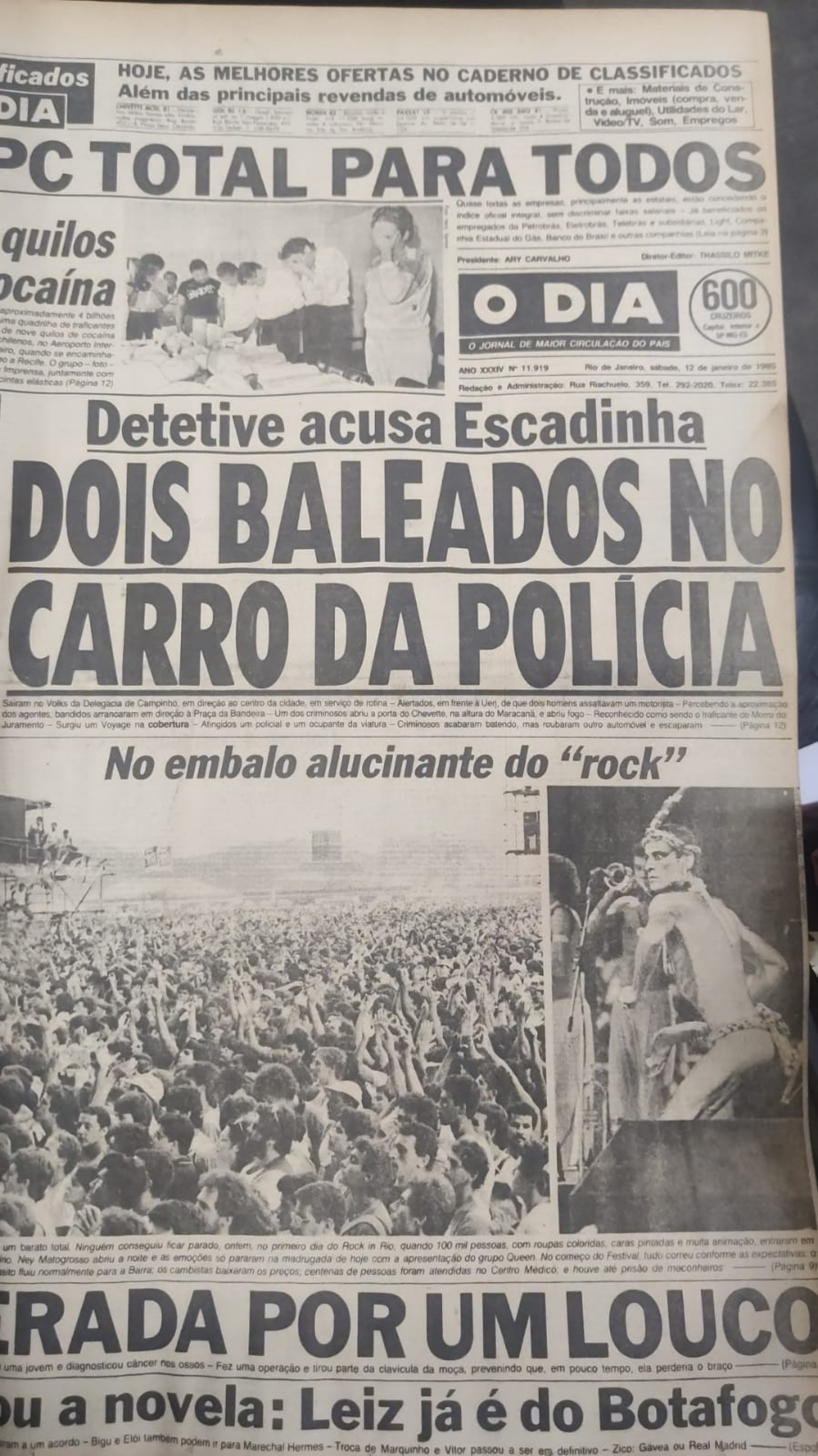 A capa de 12 de janeiro de 1985 deu ênfase à primeira edição do Rock in Rio - Arquivo/ Jornal O Dia