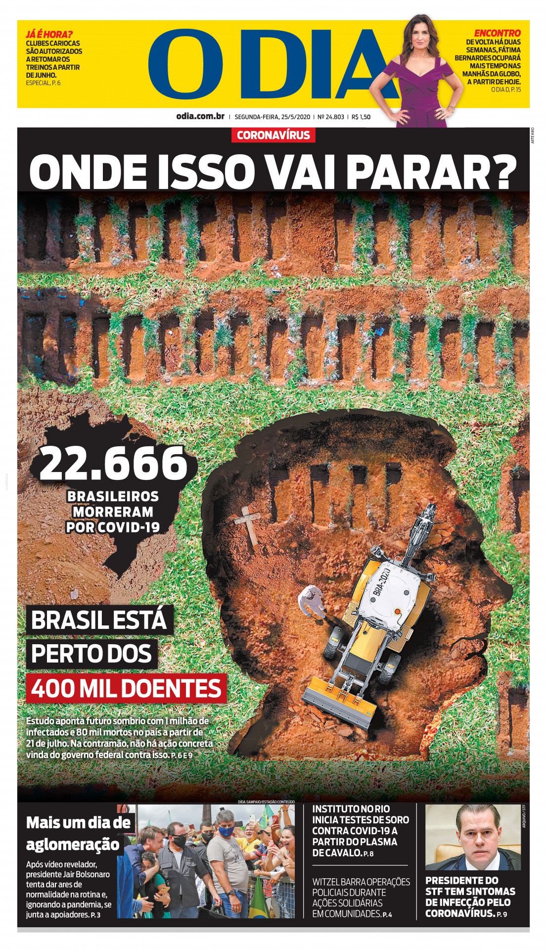 Capa especial em 25 de maio de 2020 sobre as mortes pela pandemia de Covid-19 - Arquivo/ Jornal O Dia