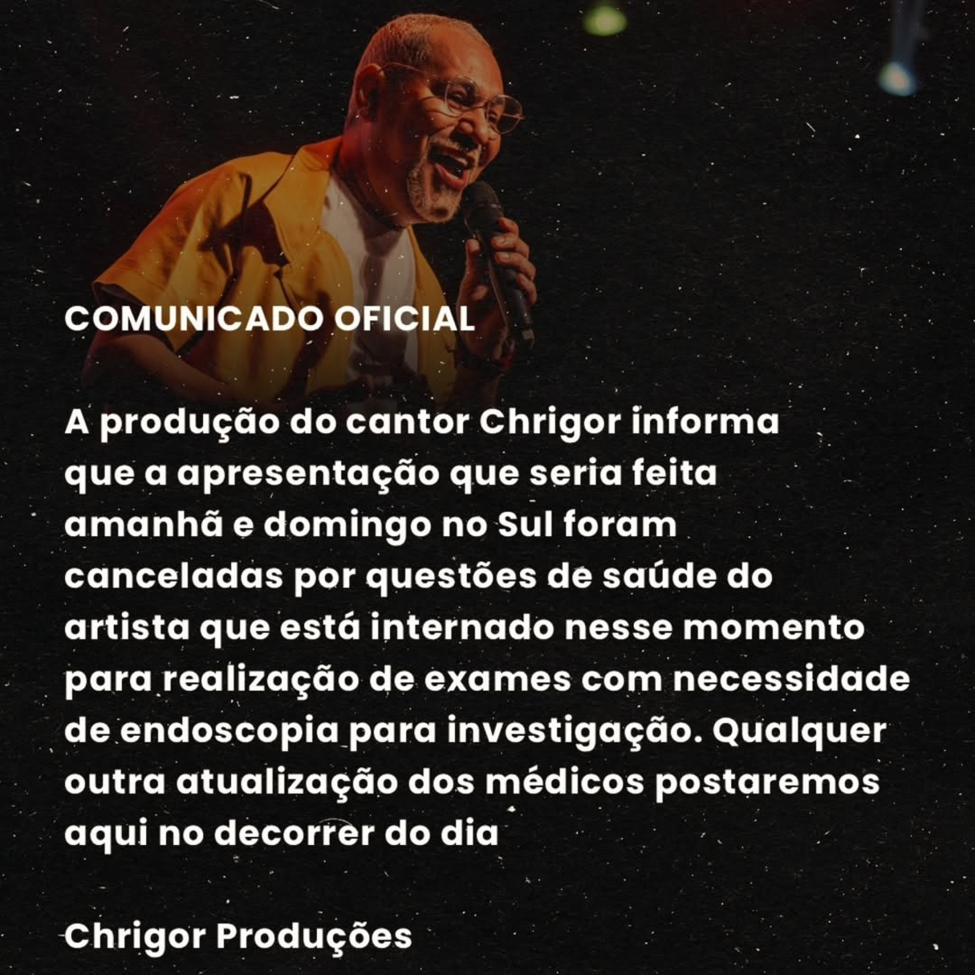 Chrigor deu entrada em hospital para realizar exames - Reprodução/Instagram