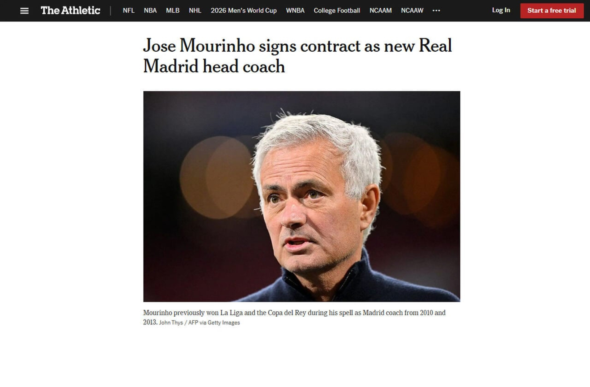 Mourinho assina como novo t&eacute;cnico do Real Madrid, afirma jornal