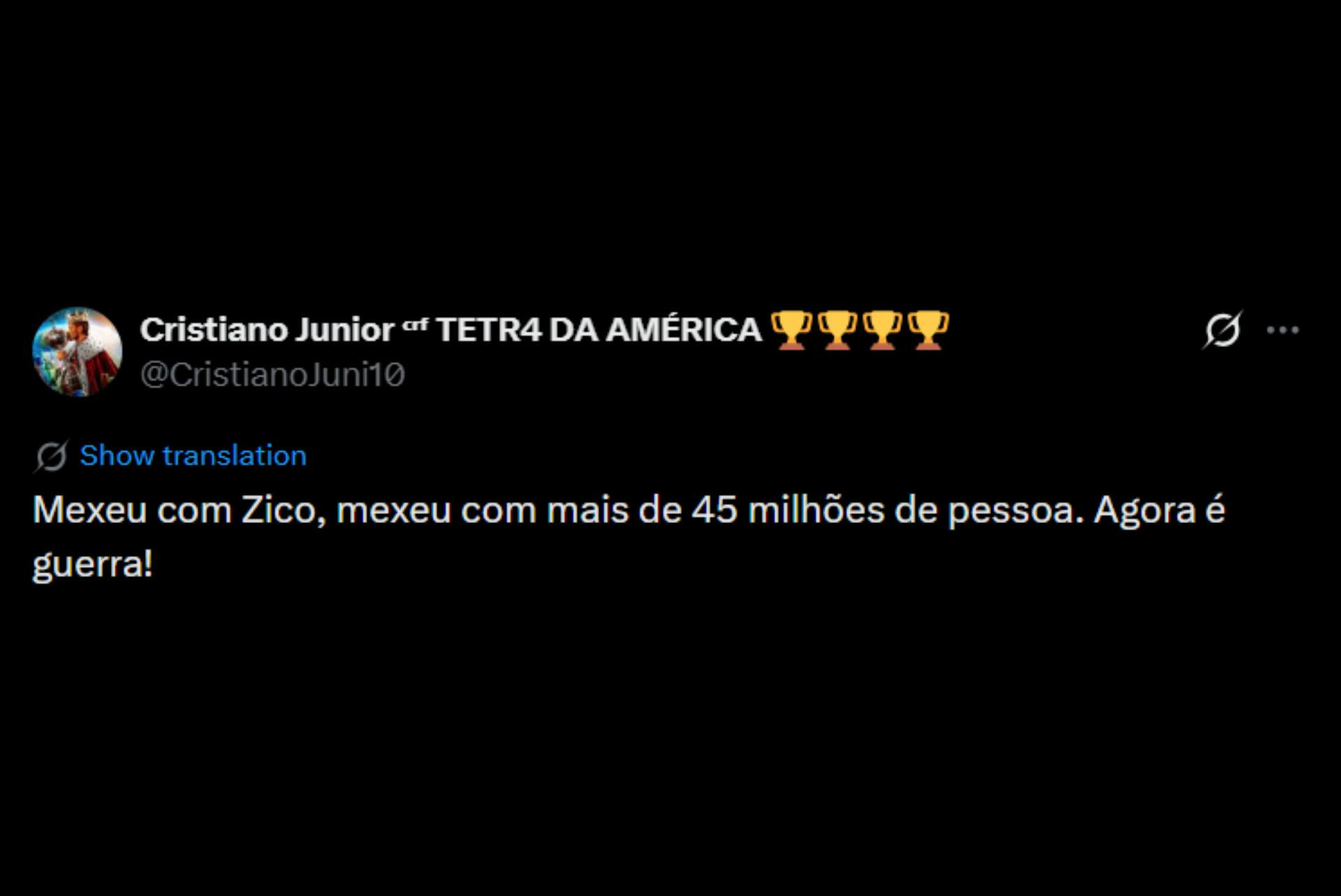 Fãs reagem a storie de Zico nas redes sociais - Reprodução / X