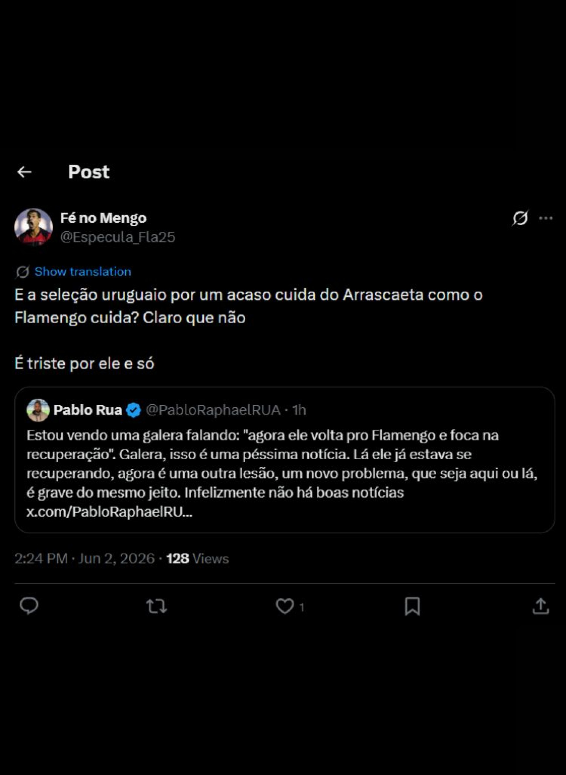 Flamenguistas reagem à lesão de Arrascaeta - Reprodução / X