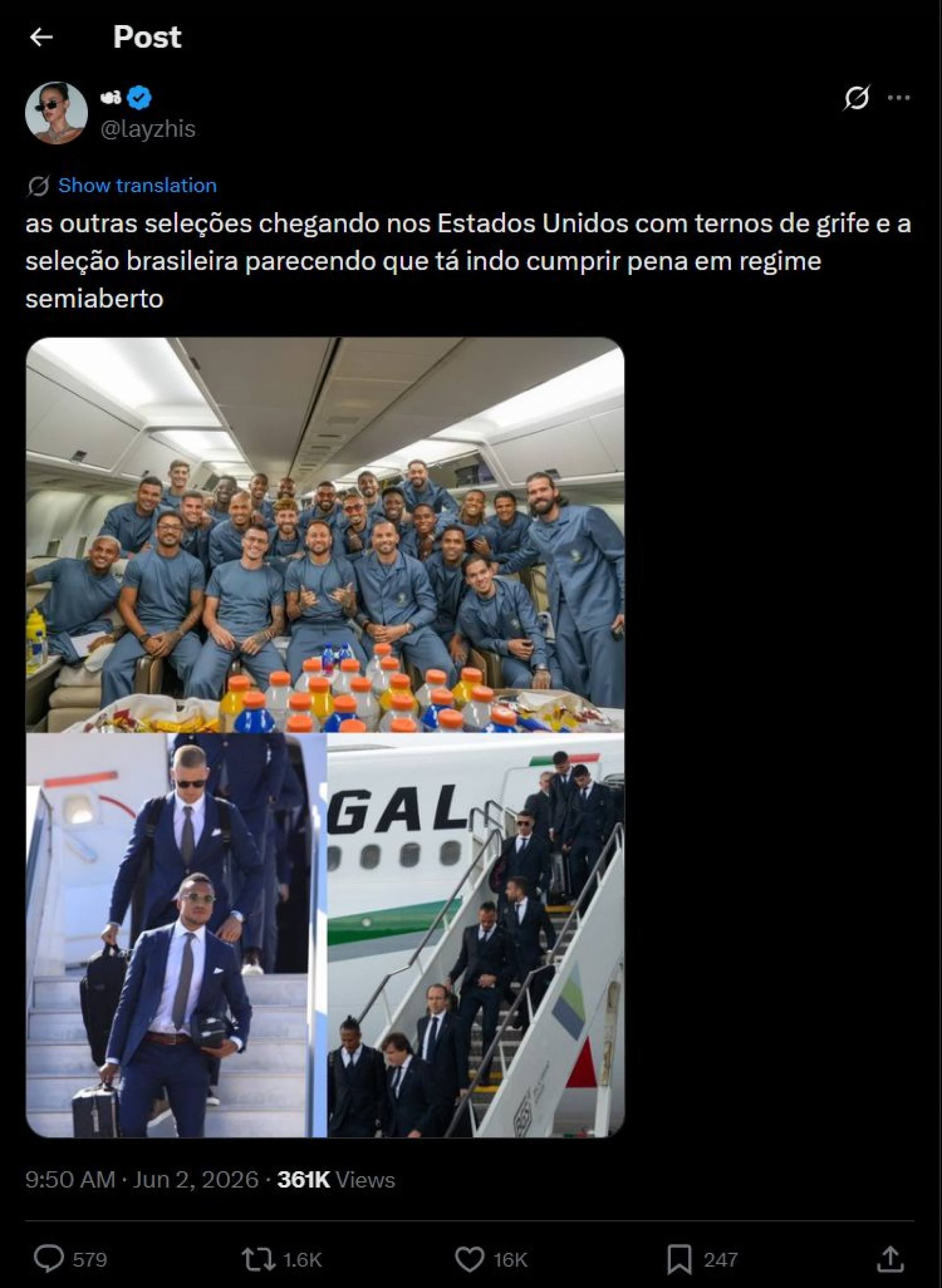 Traje de viagem da Seleção gerou memes - Reprodução / X