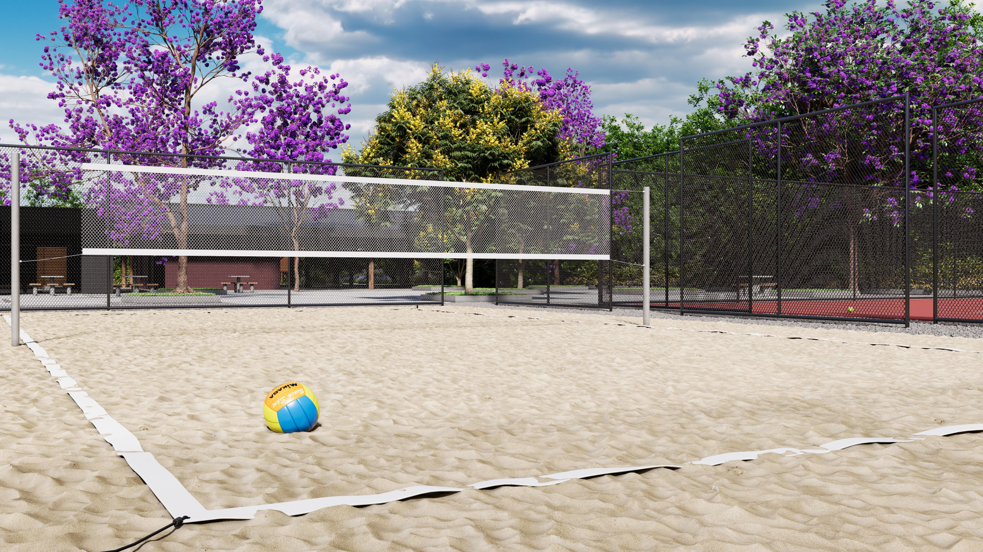 Quadra de beach tennis ser&aacute; um dos espa&ccedil;os de lazer de condom&iacute;nio em Cachoeiras de Macacu - Divulga&ccedil;&atilde;o