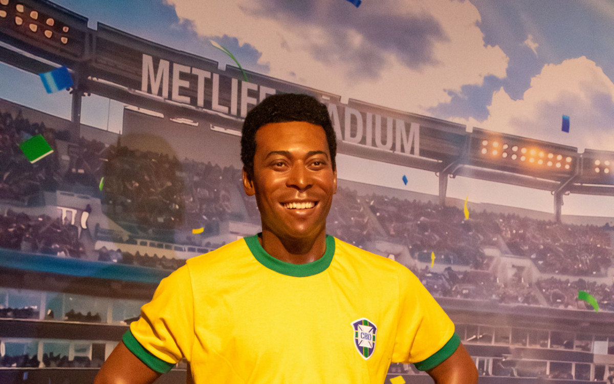 Est&aacute;tua do Rei Pel&eacute;, produzida na Inglaterra, est&aacute; exposta na Galeria da Copa, no AquaRio