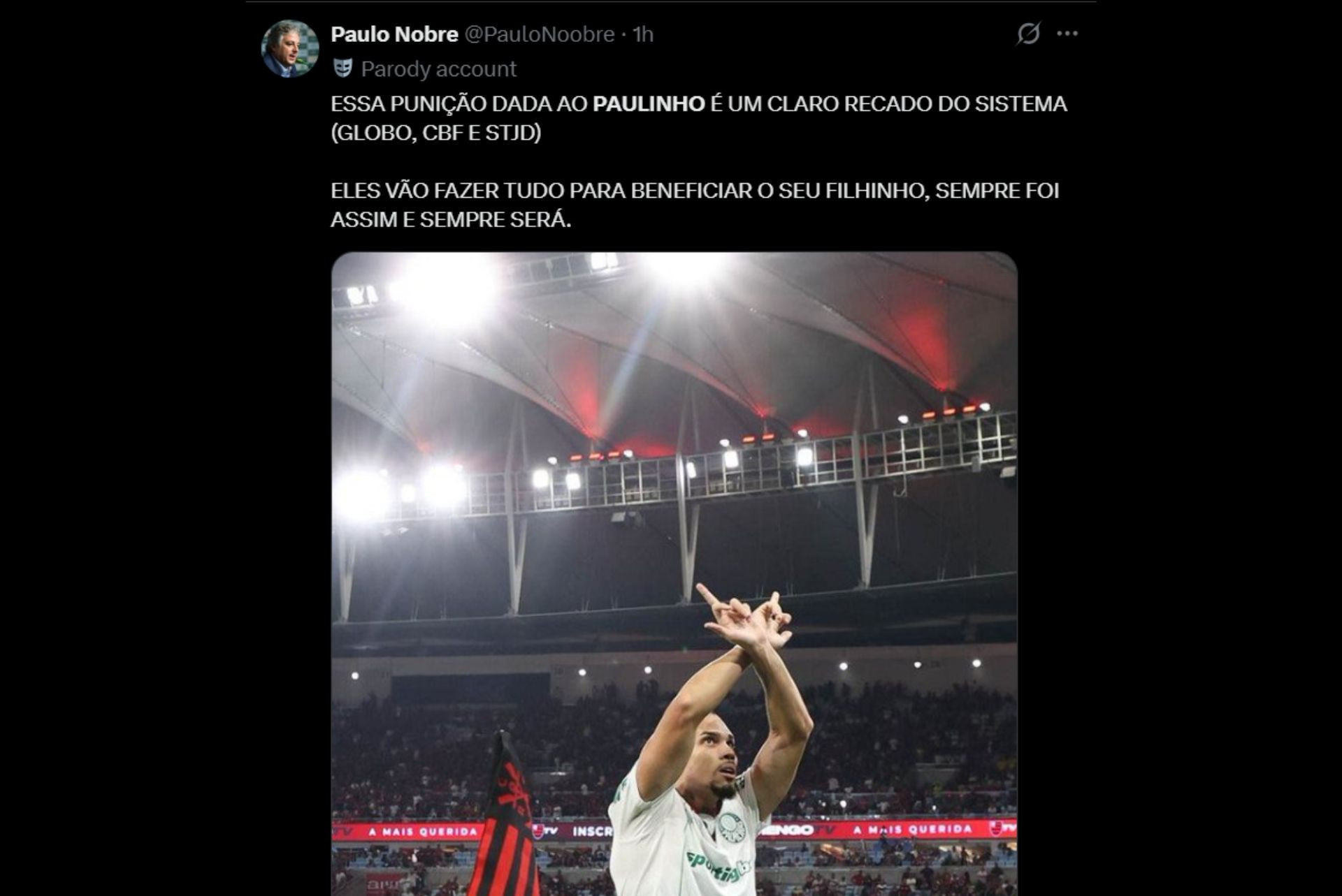 Punição de Paulinho gera revolta entre os palmeirenses - Reprodução / X