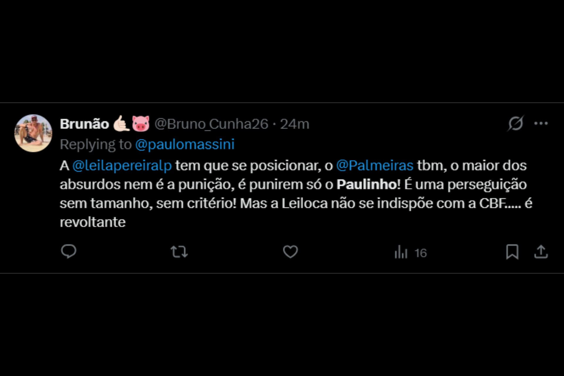 Punição de Paulinho gera revolta entre os palmeirenses - Reprodução / X